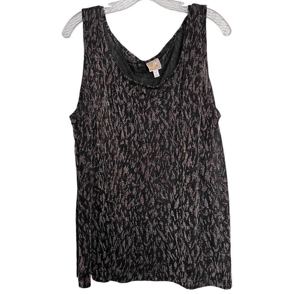 JM Collection Sz 3X Tank Top Black Gold Metallic Shimmer Sleeveless Shell
